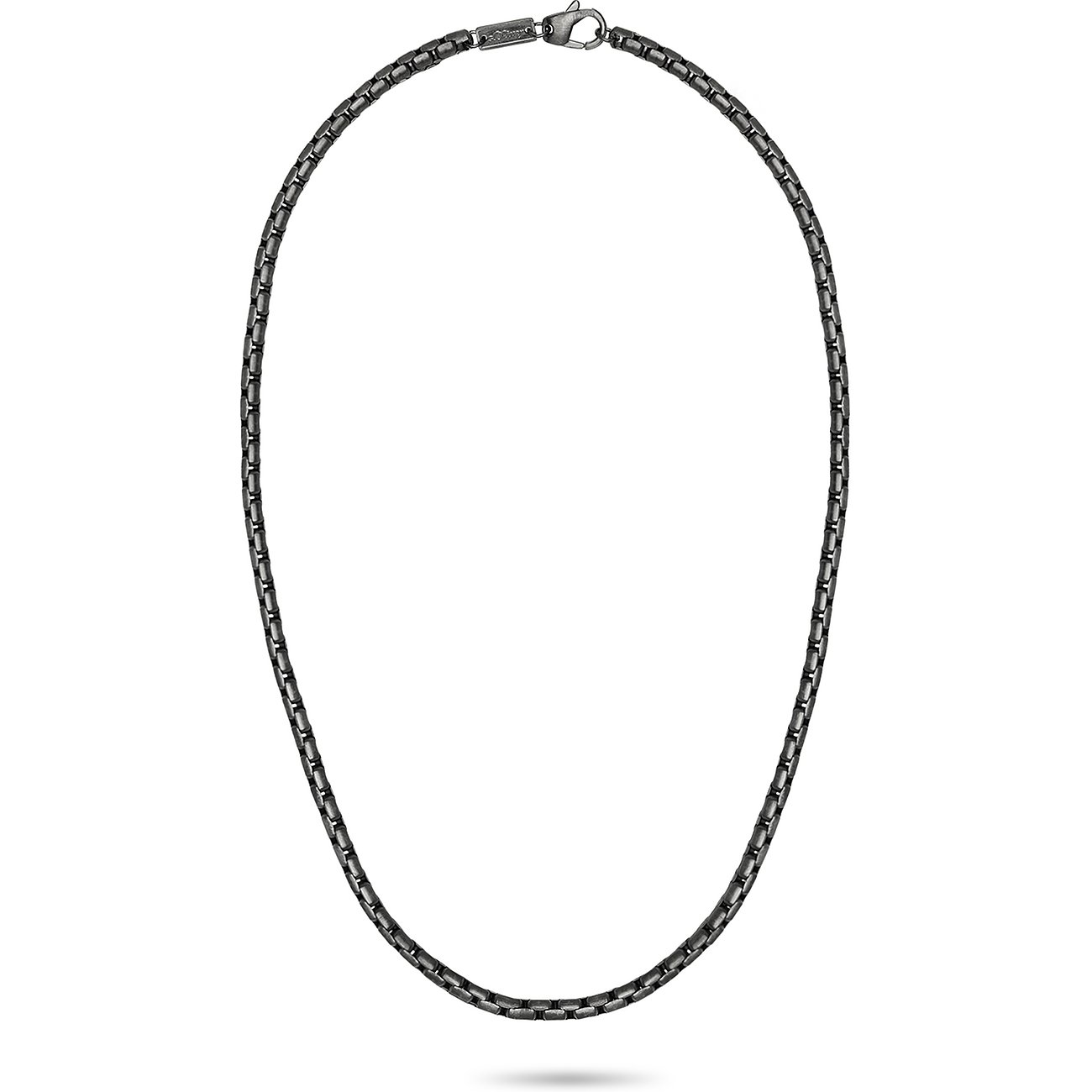 s.Oliver Halsband: Ett långt, tunt halsband i mörkgrått rostfritt stål, med karbinhake.