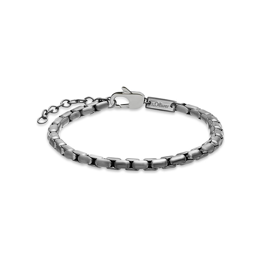 s.Oliver-armbandet i svärtat rostfritt stål visar ett kedjemönster med runda, sammankopplade länkar.
