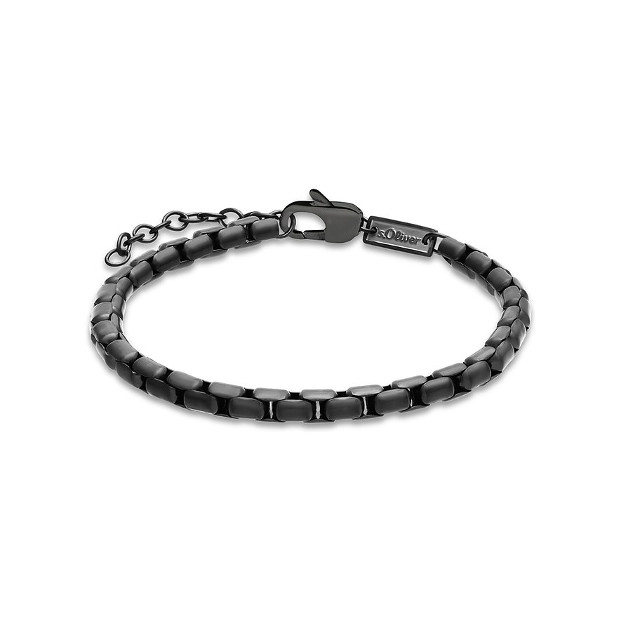 s.Oliver armband i svart rostfritt stål, med pansarlänkdesign och en liten låsdetalj.