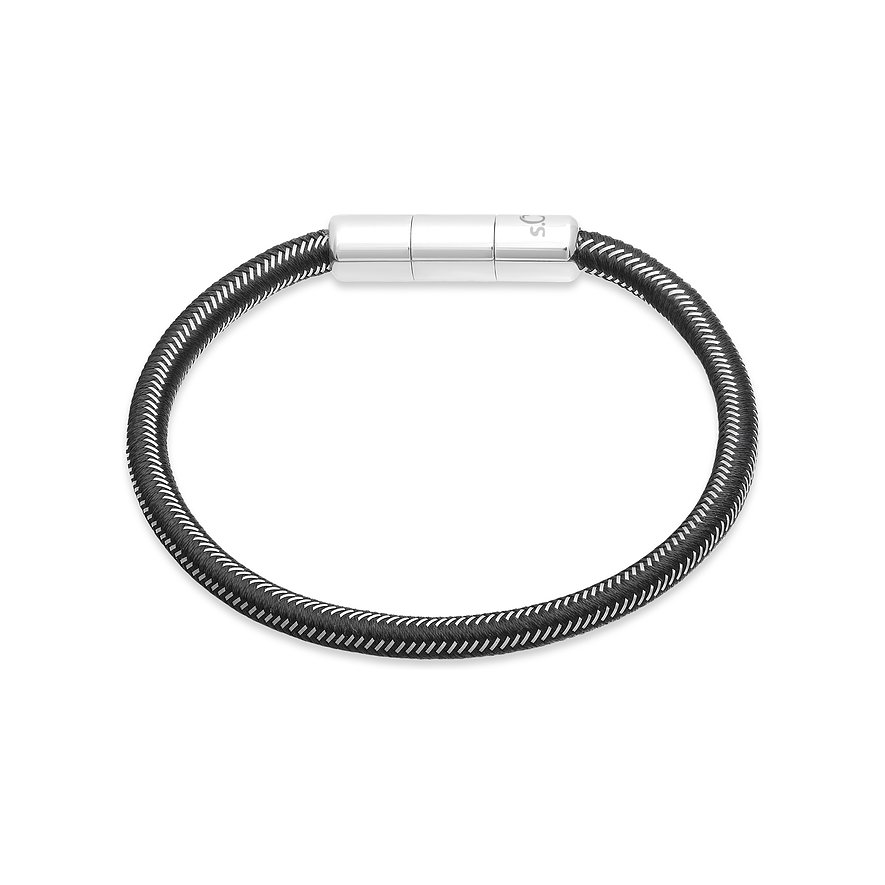s.Oliver Armschmuck aus Edelstahl mit einem schwarz gestrickten Band und silbernen Akzenten.