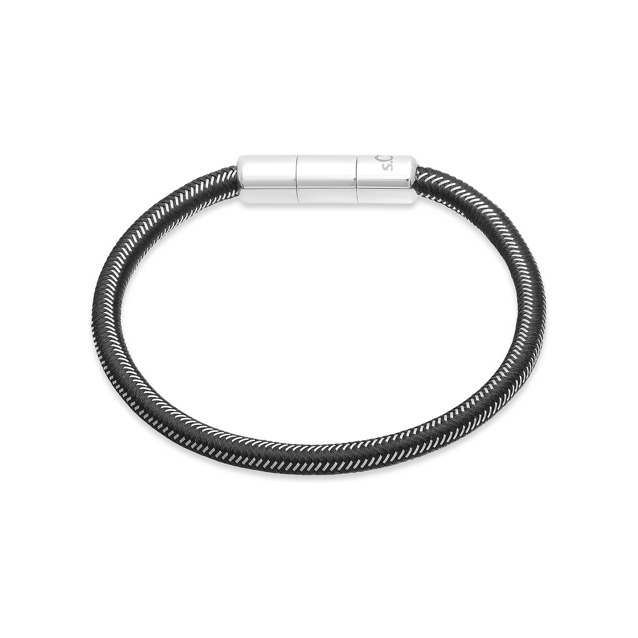 s.Oliver Armschmuck aus Edelstahl mit einem schwarz gestrickten Band und silbernen Akzenten.