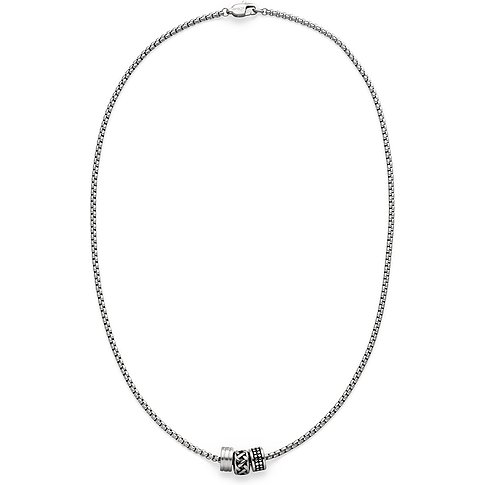 s.Oliver herrehalskæde i rustfrit stål med kædedesign og cylindriske elementer i midten.