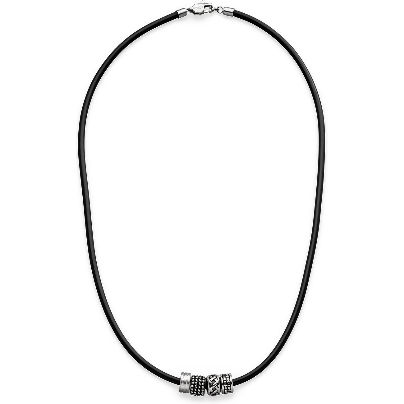 s.Oliver halsband i rostfritt stål med tre cylindriska element på ett svart band.