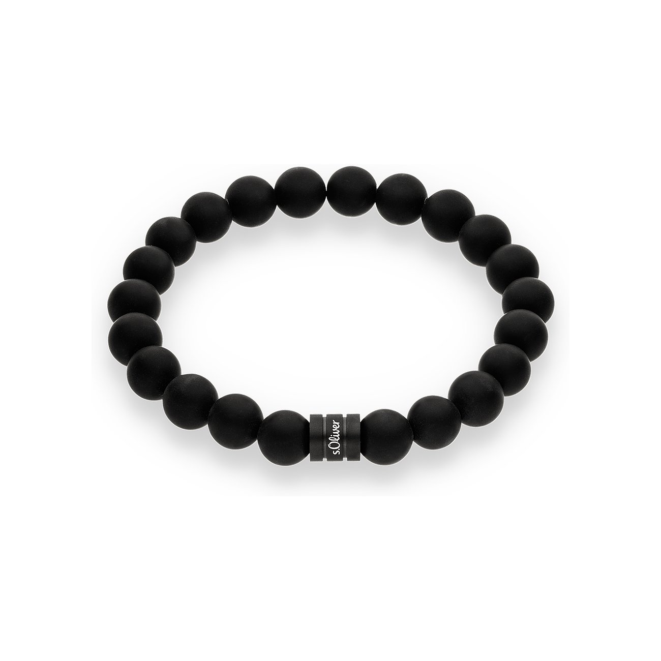 s.Oliver bracelet : Bracelet sphérique noir en pierre mate avec une perle cylindrique marquée s.Oliver.