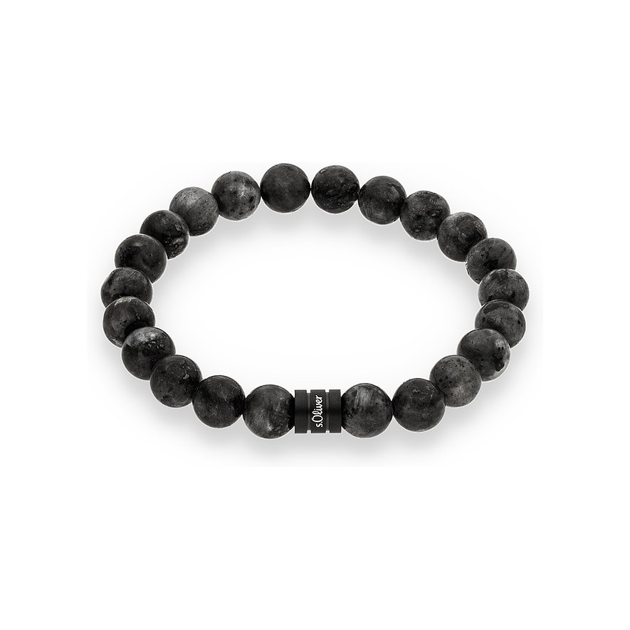 Bracciale s.Oliver con perle di pietra scure e logo del marchio impresso sulla perla centrale.