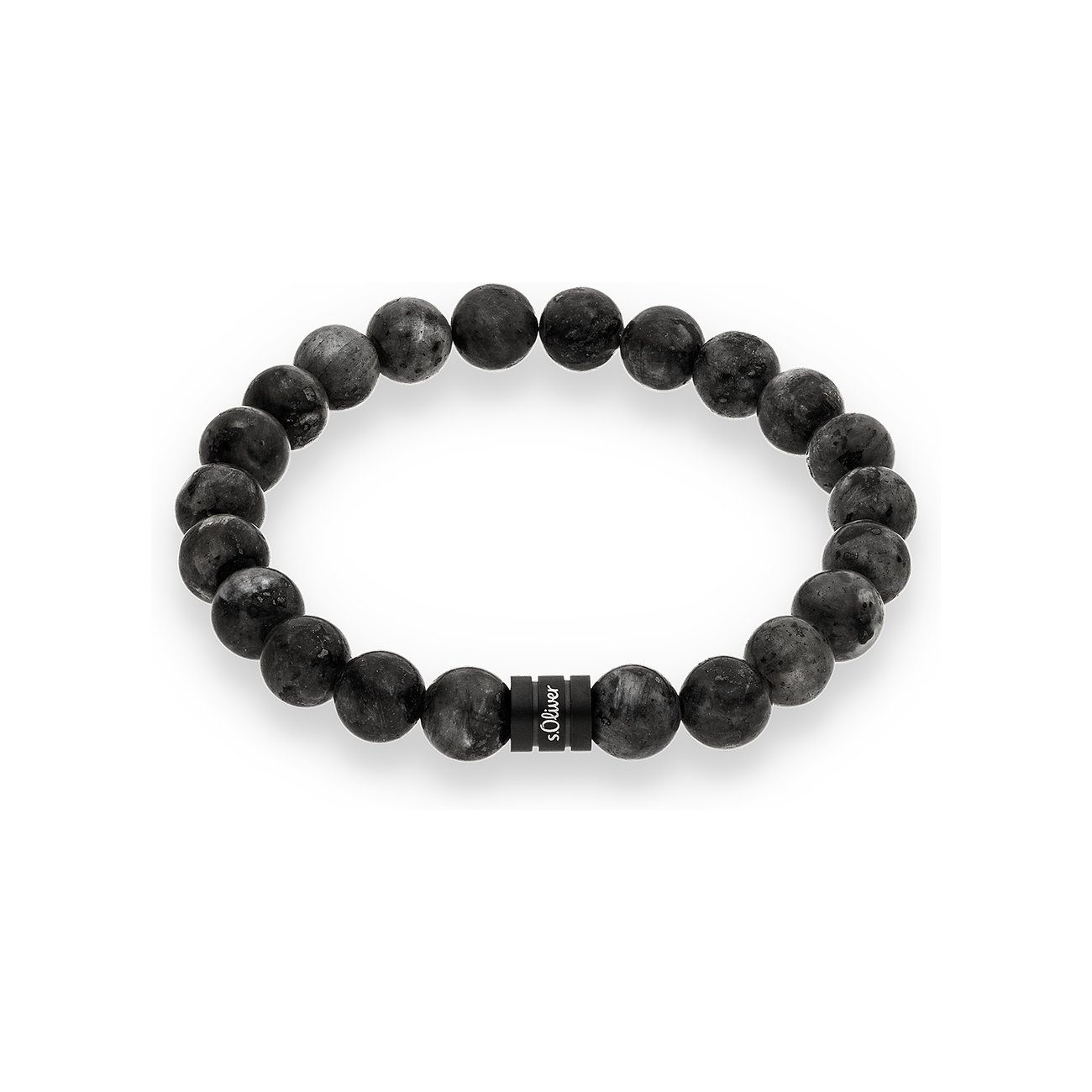 Bracciale s.Oliver con perle di pietra scure e logo del marchio impresso sulla perla centrale.