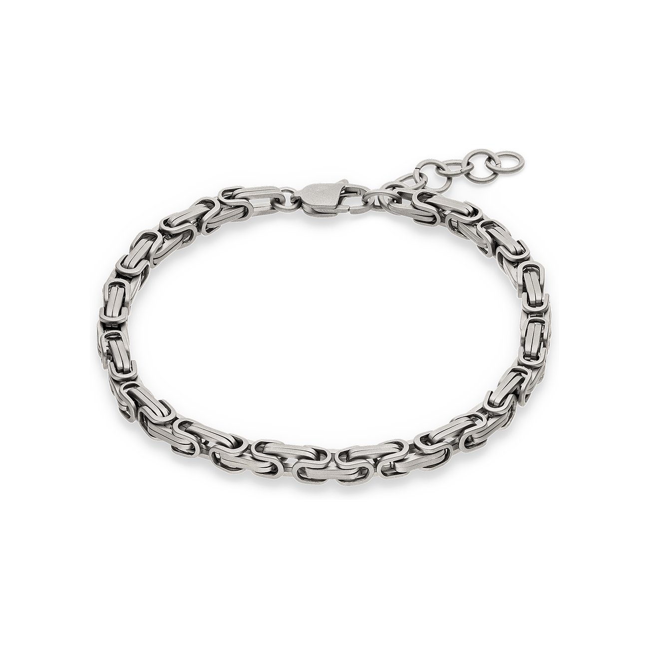 Bracciale s.Oliver in acciaio inox, catena bizantina, chiusura a moschettone, adagiato su sfondo bianco.