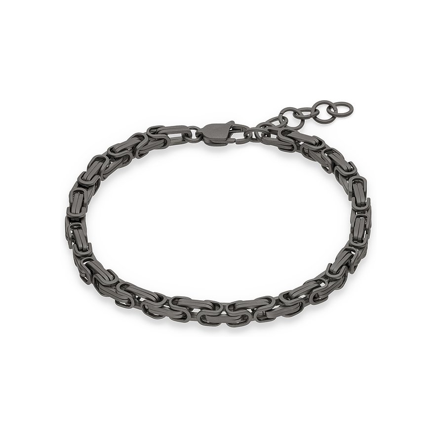 Un bracciale s.Oliver in acciaio inossidabile scuro con catena a maglie reali, fotografato dall'alto.