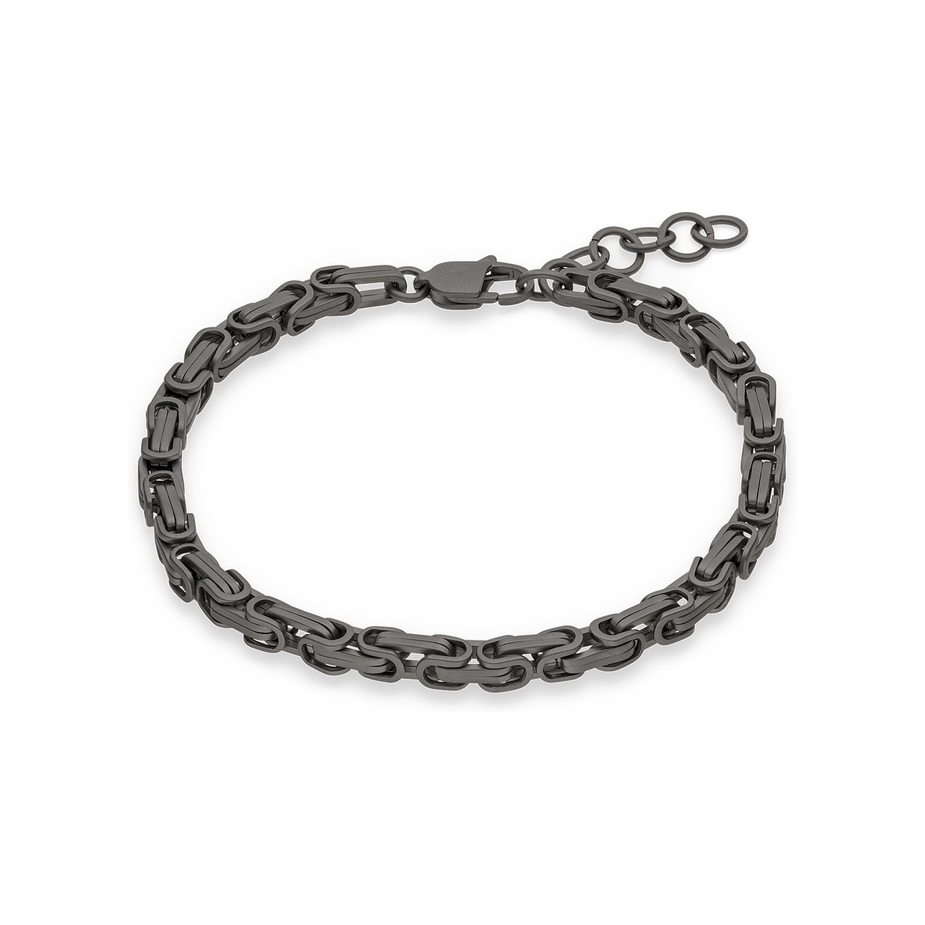 Un bracciale s.Oliver in acciaio inossidabile scuro con catena a maglie reali, fotografato dall'alto.