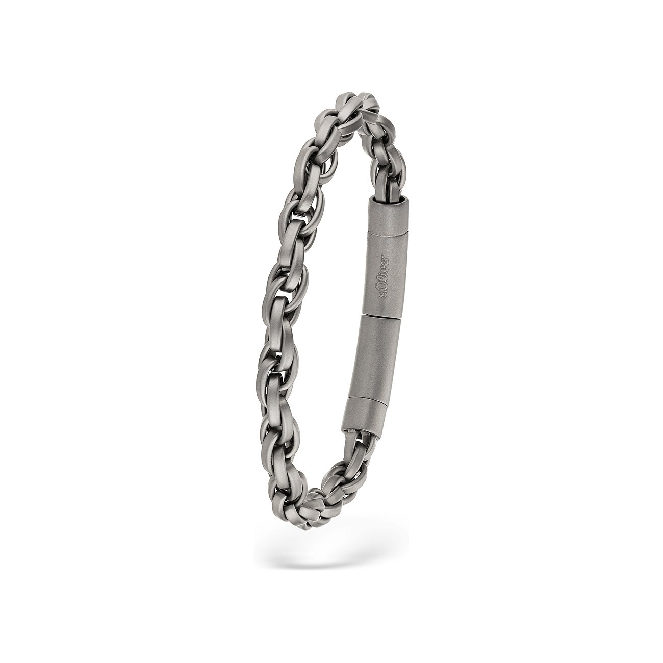 s.Oliver Armschmuck aus mattem Edelstahl mit breiter Gliederkette und magnetischem Verschluss.