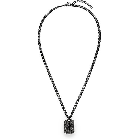 Ein s.Oliver Herren-Halsschmuck aus Edelstahl mit Kette und rechteckigem Anhänger mit Kompass-Motiv.