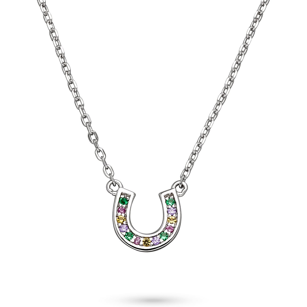 Collier s.Oliver en argent 925 avec pendentif fer à cheval, orné de zircones colorées et étincelantes.