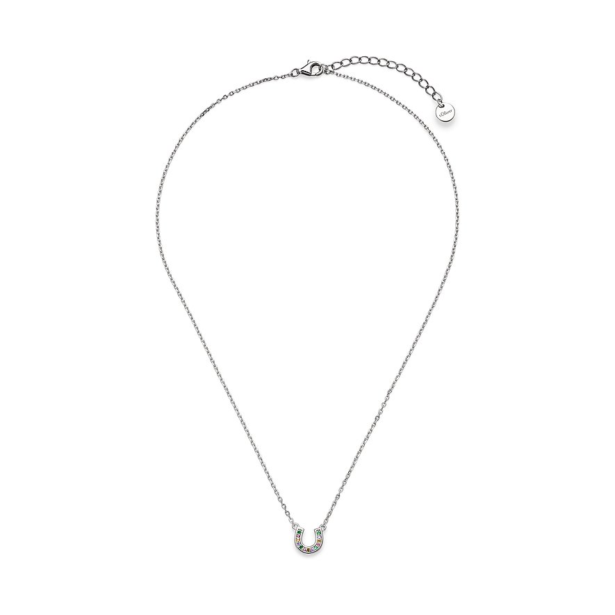 s.Oliver Chaîne argentée: collier délicat avec pendentif fer à cheval, serti de zircones étincelantes et colorées.