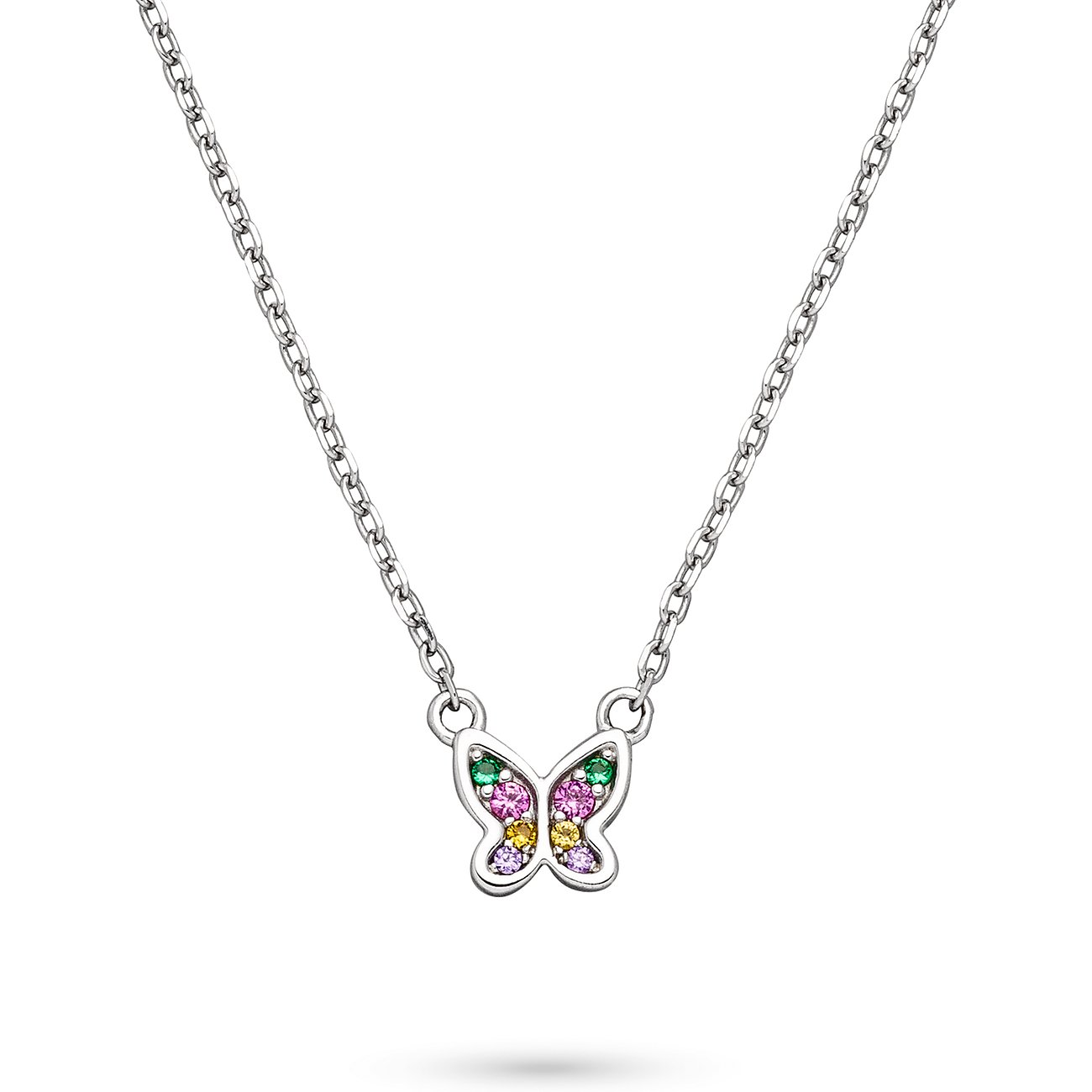 Collana s.Oliver in argento 925 con ciondolo a farfalla, ornata da pietre di zirconia colorate.