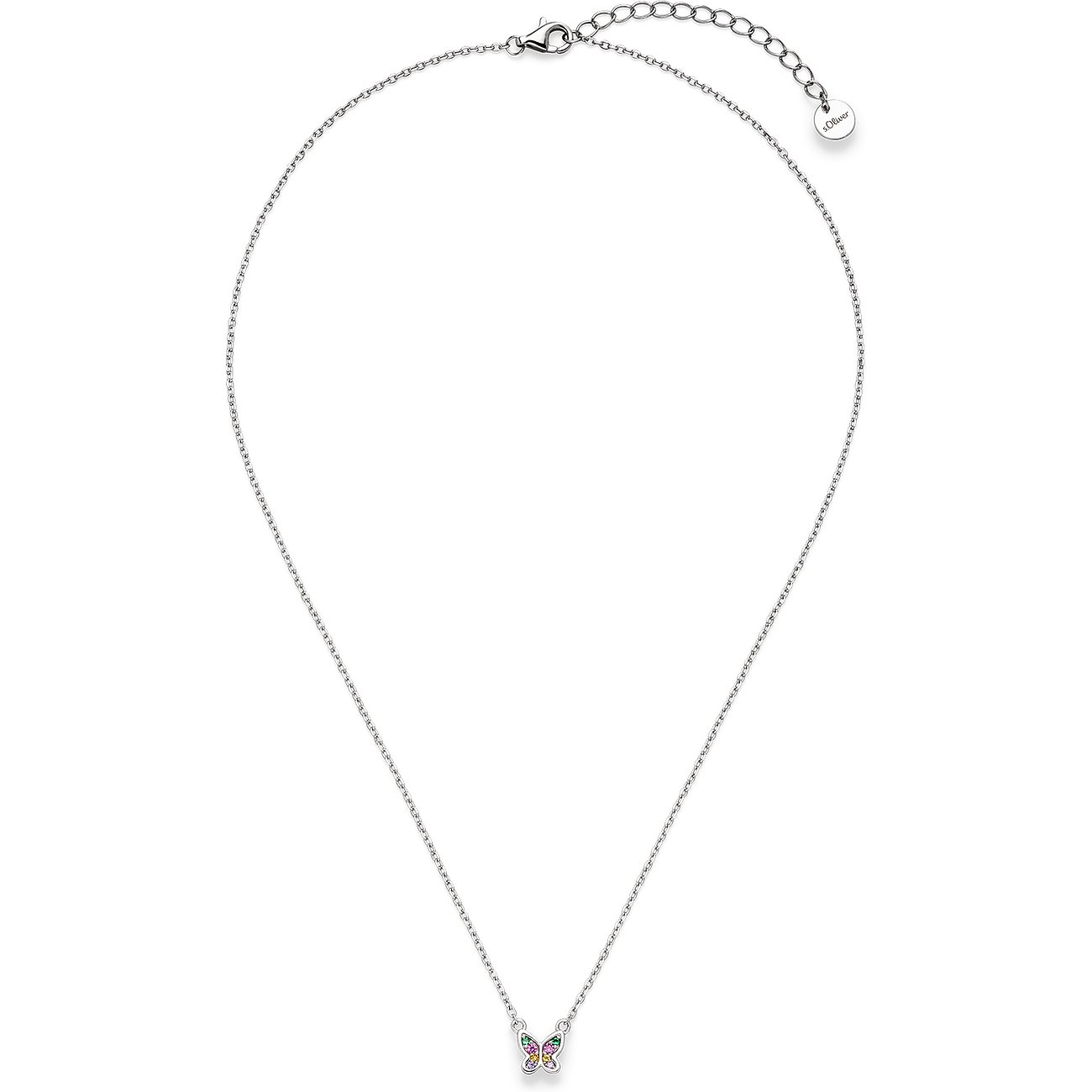Collana s.Oliver in argento 925 con piccolo ciondolo a farfalla multicolore e pietre di zirconia.