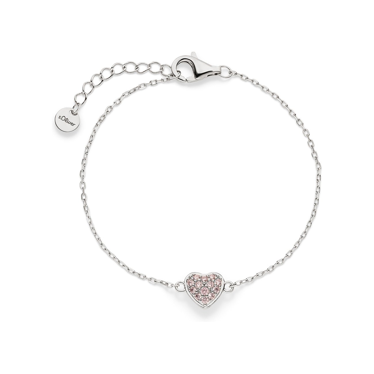 s.Oliver 925 silverarmband: filigrankedja, hjärtberlock med rosa zirkonia, karbinhake.