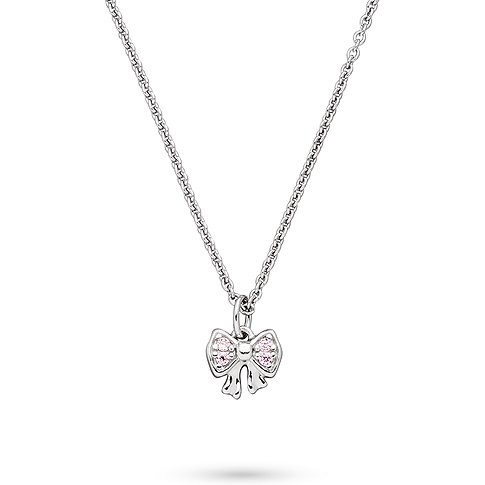 s.Oliver halskæde i sølv med sløjfevedhæng og lyserøde zirkonia sten.