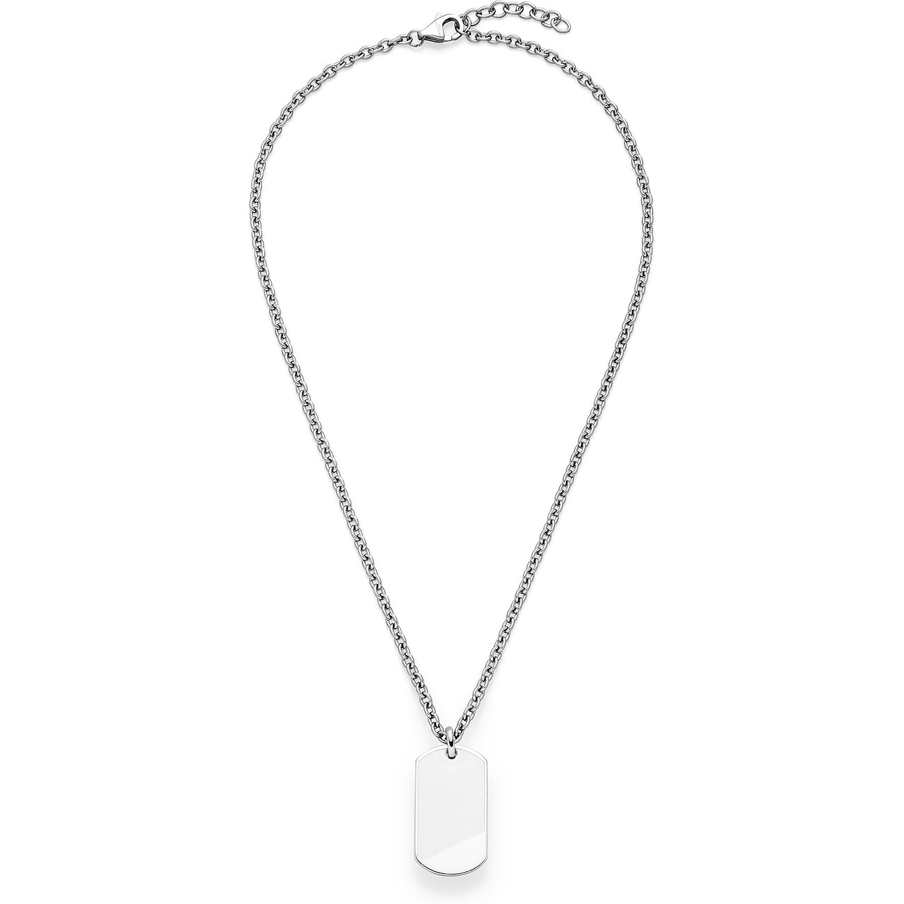 Collier s.Oliver en acier inoxydable avec pendentif dog tag simple et brillant. La chaîne forme un V.
