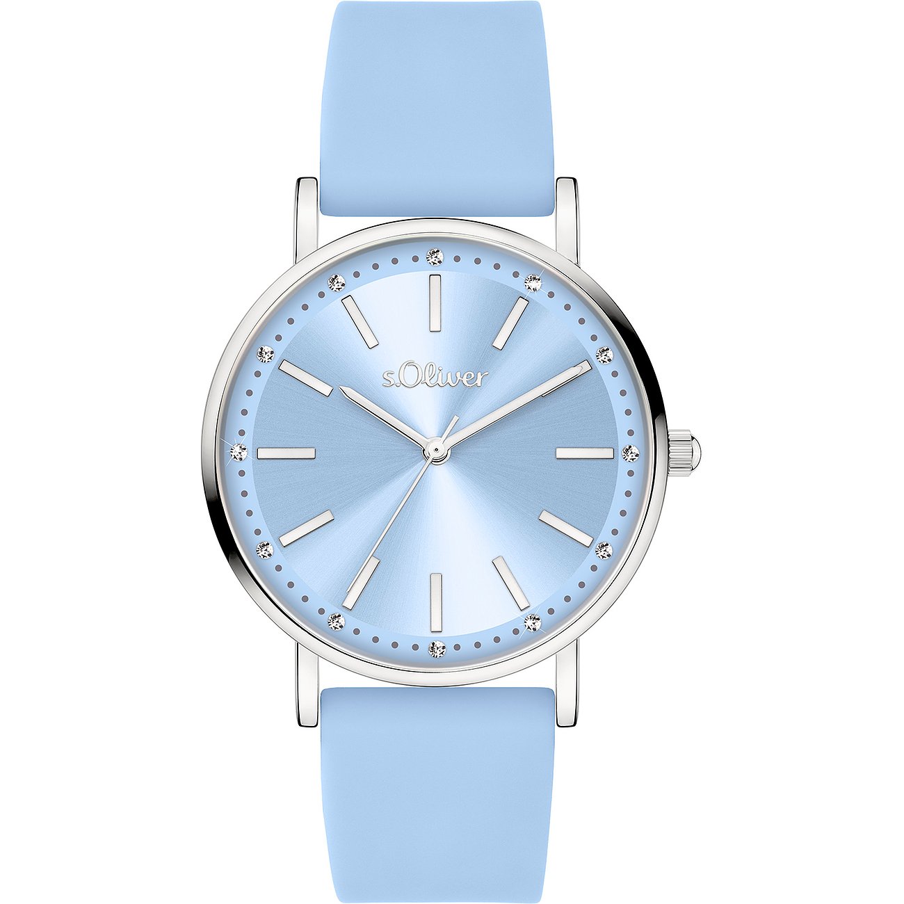 Montre femme s.Oliver en métal, cadran bleu clair, index en zircone.