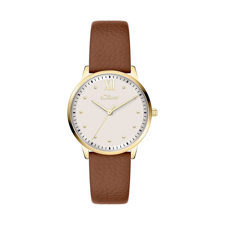 s.Oliver Damenuhr mit weichem strukturierten Band SO-4487-LQ, Zirkonia, Damen, Metall, Armband: Leder, vegan, Quarz, analog