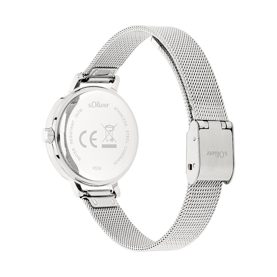Retro di orologio da donna s.Oliver color argento in metallo con cinturino milanese a maglia fine e fondello inciso