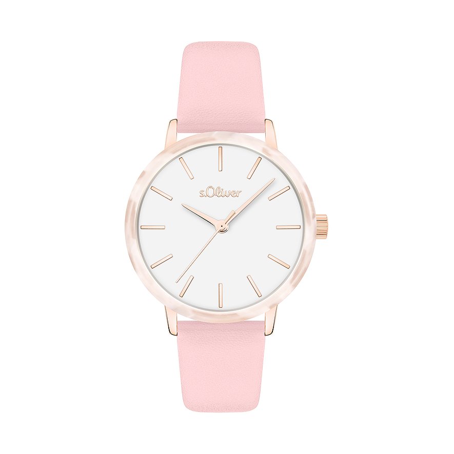 s.Oliver Damenuhr mit stilvoller Acetat Lünette SO-4578-LQ, Damen, Acetat, Metall, Armband: Leder, vegan, Quarz, analog