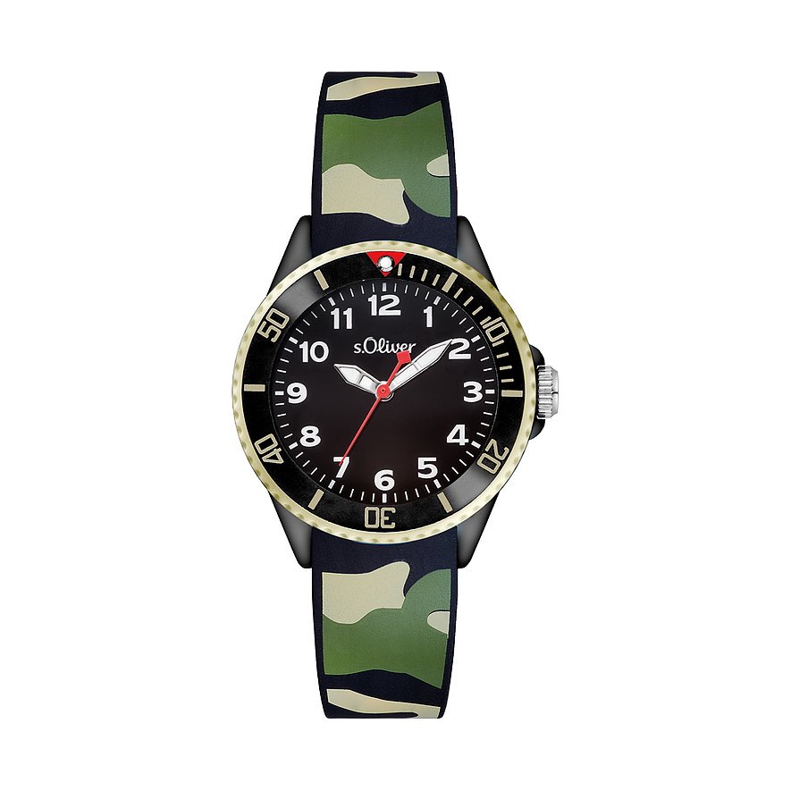 s.Oliver Kinderuhr Camouflage SO-2998-PQ, Jungen, Kunststoff, Armband: Silikon, Quarz, analog