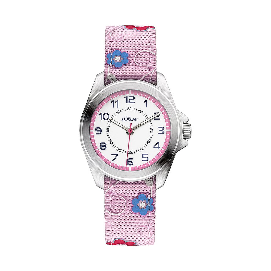 s.Oliver Kinderuhr mit Canvasband in blumigem Design SO-3175-LQ
