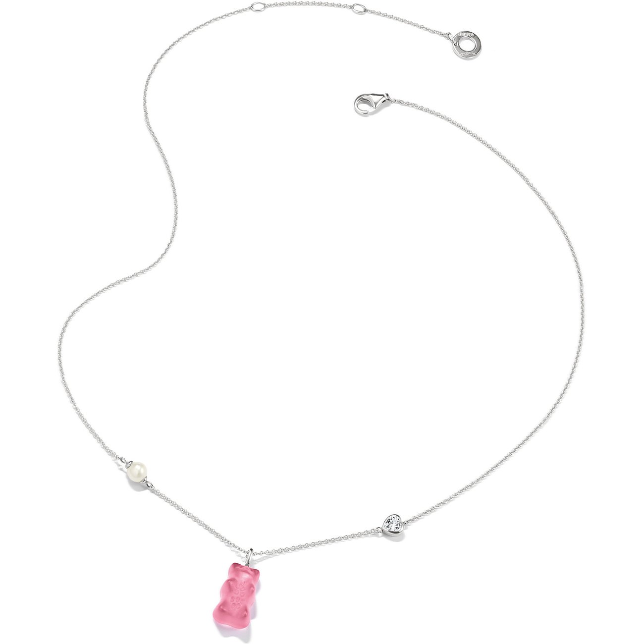 Thomas Sabo Halsschmuck aus Silber mit einem Anhänger in Form eines rosafarbenen Gummibärchens aus Glasstein.