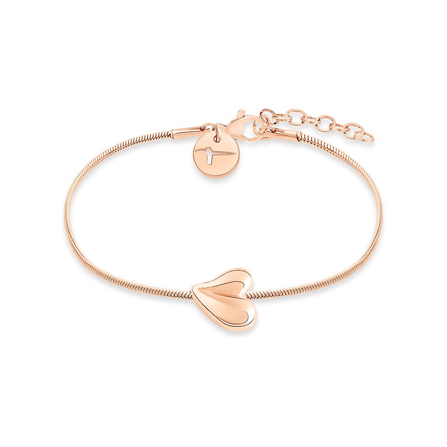 Ett roséguld Tamaris armband i rostfritt stål med ett glänsande, hjärtformat hänge i roséguld.