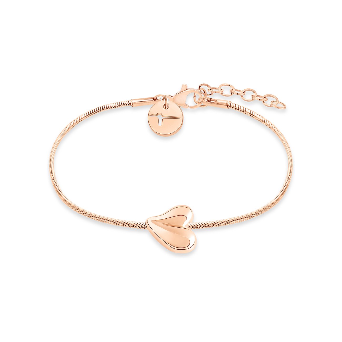 Ett roséguld Tamaris armband i rostfritt stål med ett glänsande, hjärtformat hänge i roséguld.
