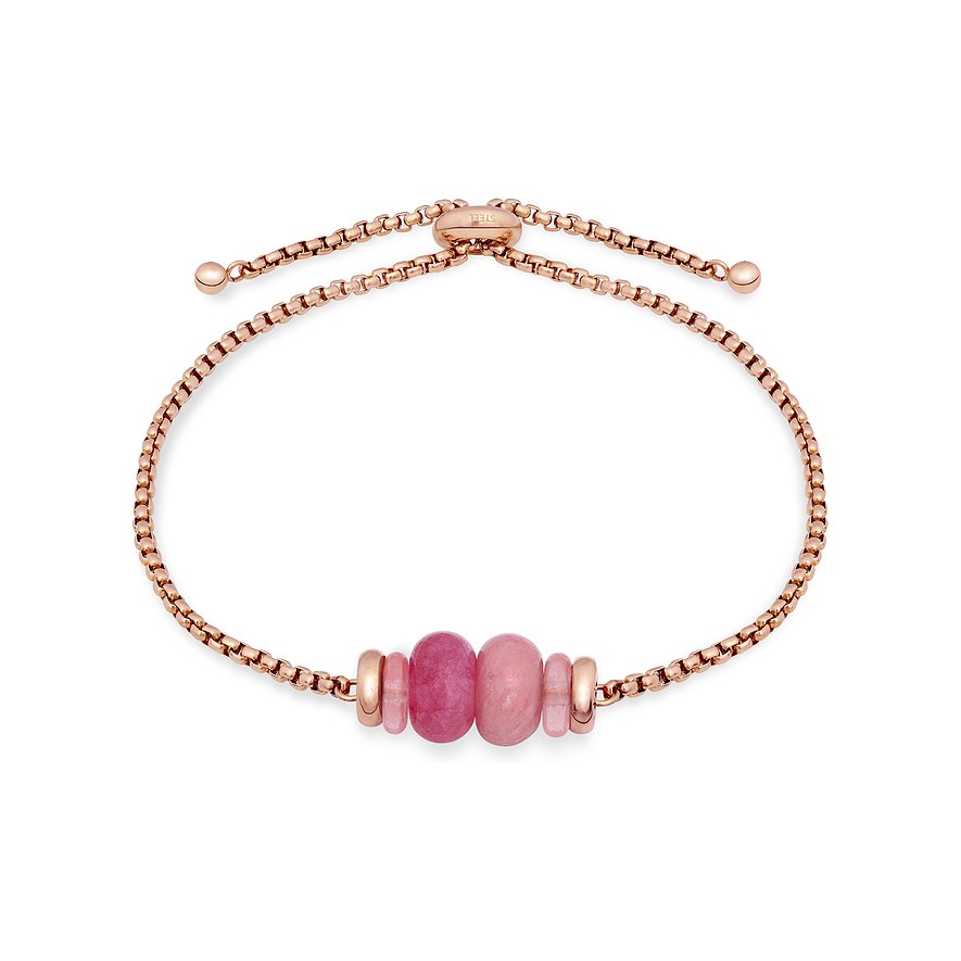 Tamaris Armband aus roségoldenem Edelstahl mit verstellbarem Verschluss und drei zentrierten, rosafarbenen Rhodonit-Farbsteinen.