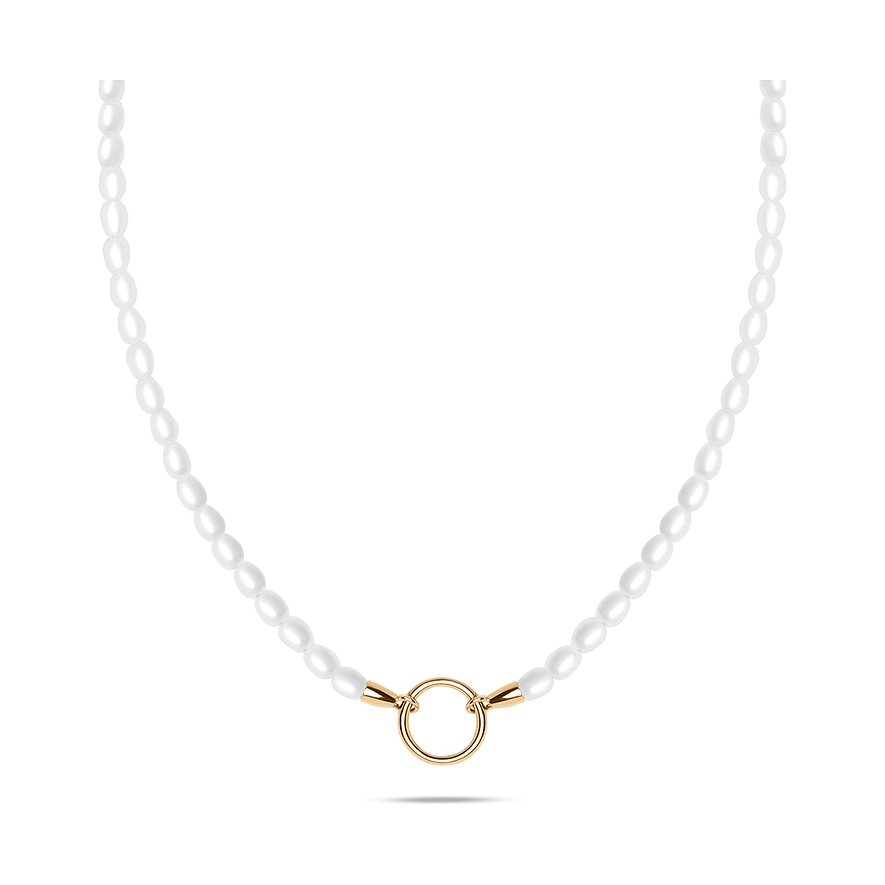 Tamaris Halskette aus Edelstahl und Perle mit einem Ring in goldener Farbe als Anhänger.