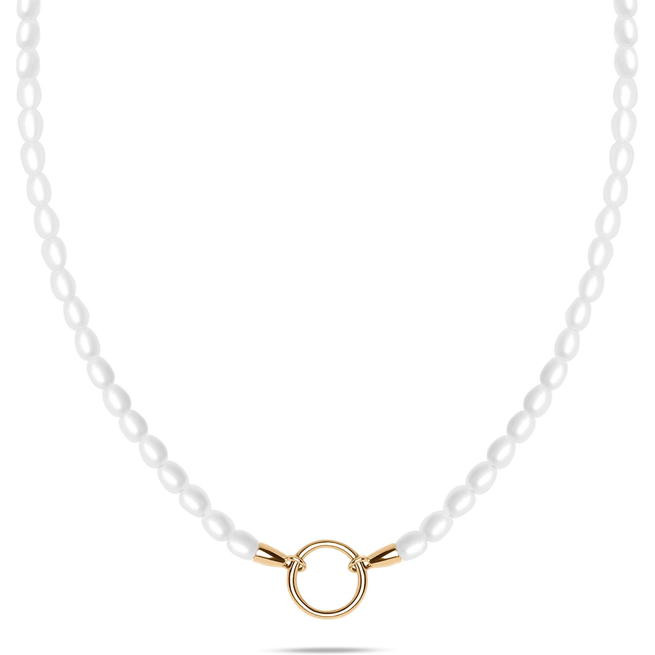 Tamaris Halskette aus Edelstahl und Perle mit einem Ring in goldener Farbe als Anhänger.