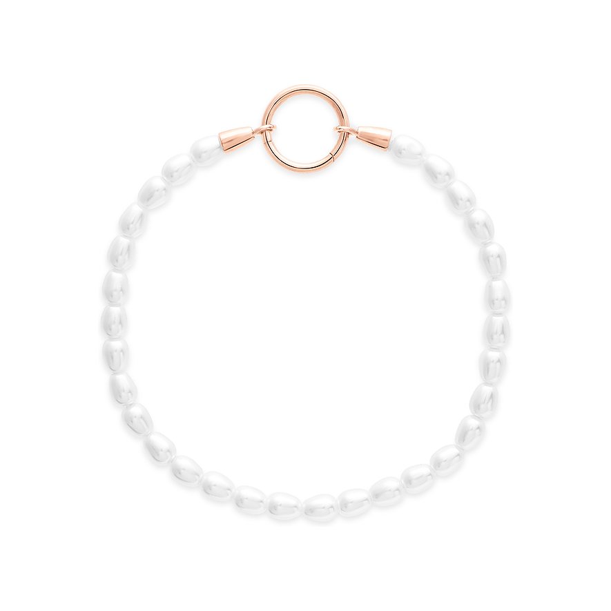 Ett nätt Tamaris-armband i roséguldfärgat rostfritt stål och vita pärlor, med ett runt lås.