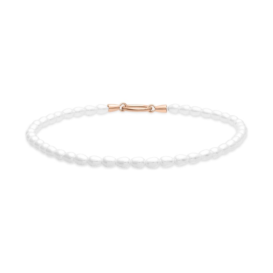 Questo bracciale di perle Tamaris in acciaio inossidabile ha una chiusura color oro rosa ed è fatto di perle piatte.