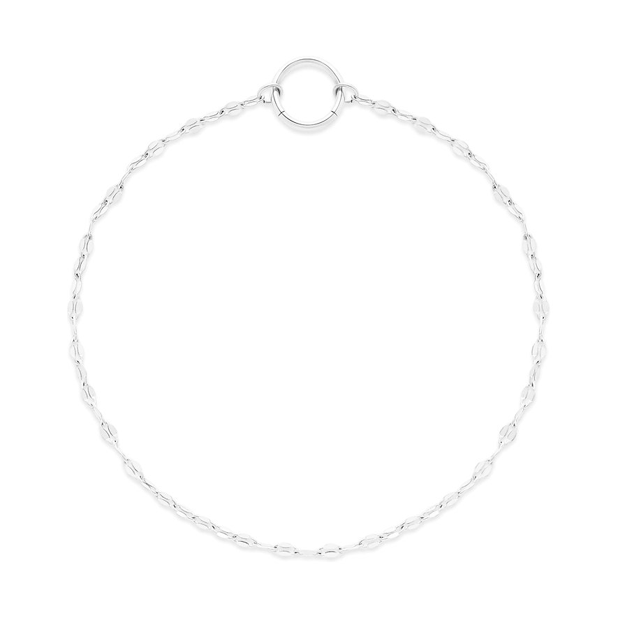 Tamaris Kette aus silberfarbenem Edelstahl mit Ringverschluss, von oben gesehen.