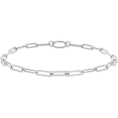 Ein silbernes Tamaris Armband aus Edelstahl, das aus länglichen Gliedern und einem runden Verschluss besteht.