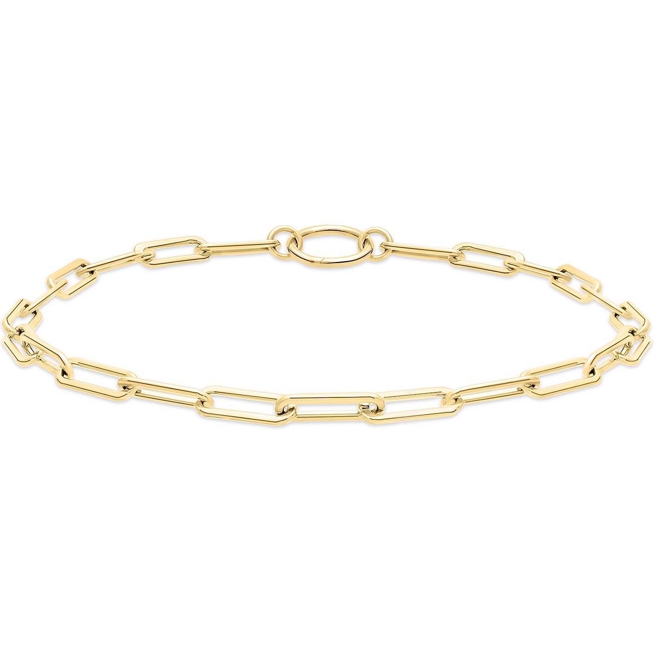 Ein glänzendes, gelbgoldfarbenes Tamaris Armband aus Edelstahl mit länglichen Gliedern und einem runden Verschluss