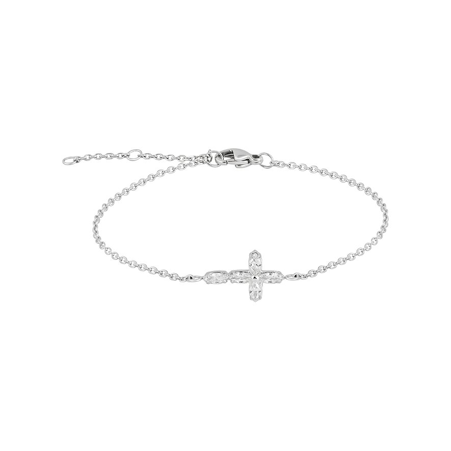 Tamaris Armband aus Edelstahl mit einem Kreuz-Design, besetzt mit funkelnden Farbsteinen aus Zirkonia.