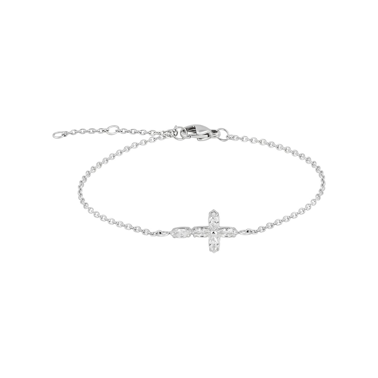 Tamaris Armband aus Edelstahl mit einem Kreuz-Design, besetzt mit funkelnden Farbsteinen aus Zirkonia.