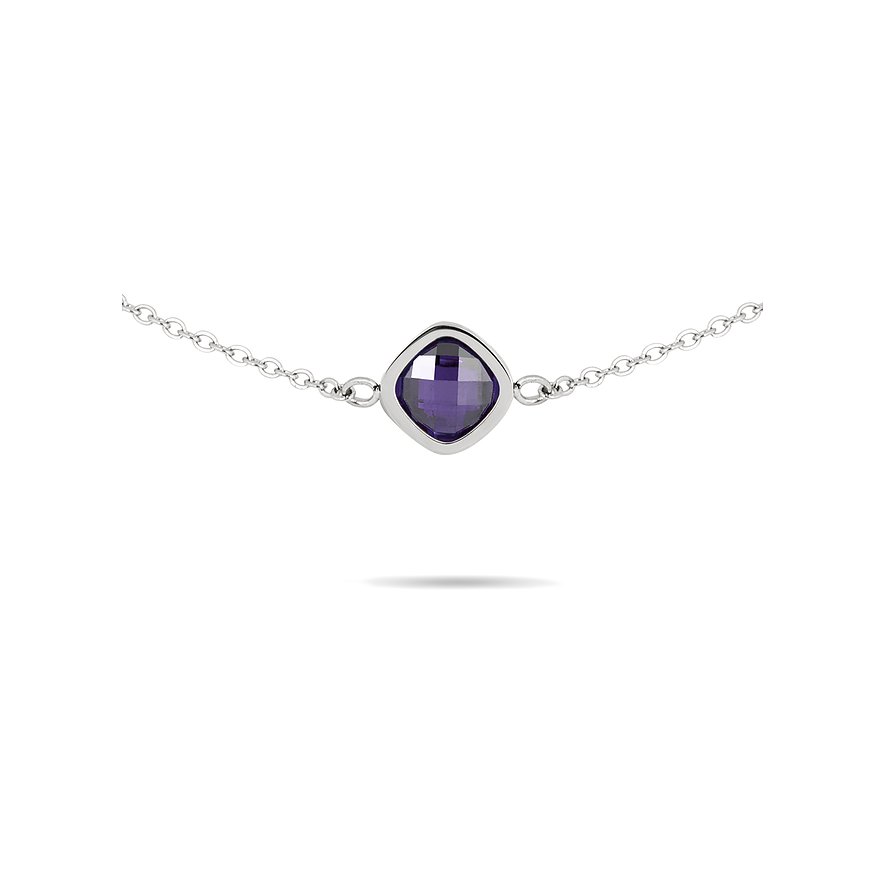 Discret bracelet Tamaris en acier inoxydable avec zircone facettée carrée violet vif.