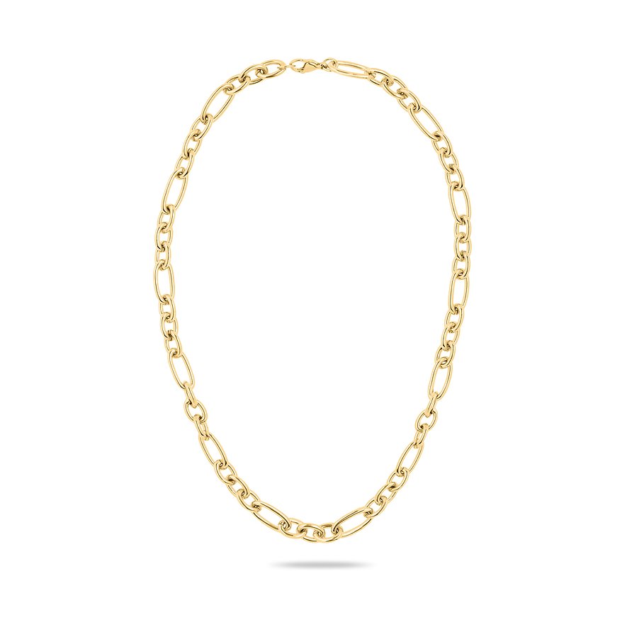 Ett långt, guldfärgat Tamaris Figaro-halsband i rostfritt stål med fina, glänsande länkar.