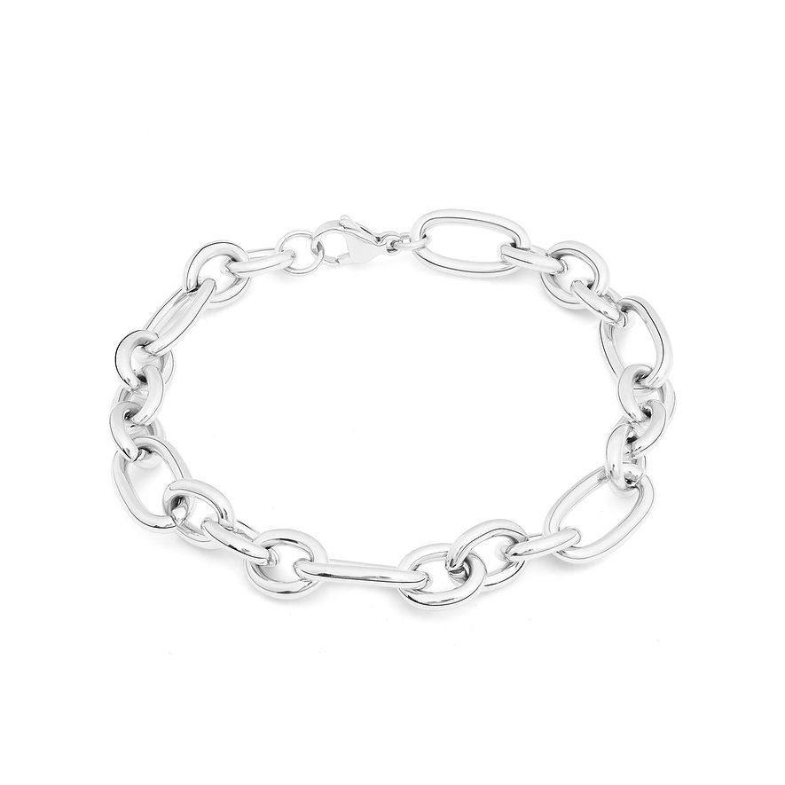 Dette Tamaris armbånd i skinnende rustfrit stål viser en kæde med skiftevis runde og ovale led.