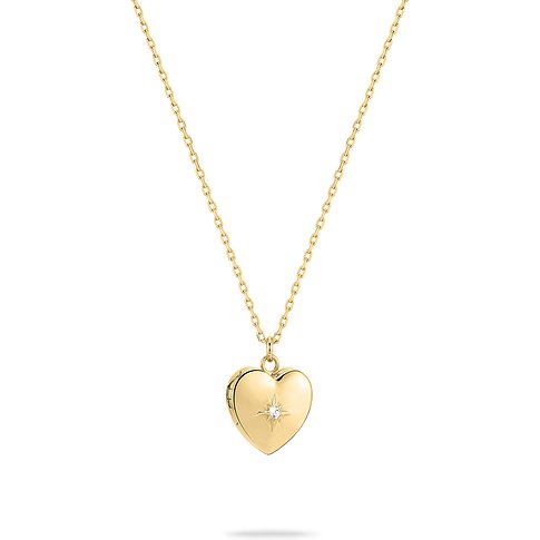 Tamaris Halskette aus goldfarbenem Edelstahl mit herzförmigem Anhänger und Sternmotiv mit Zirkonia.