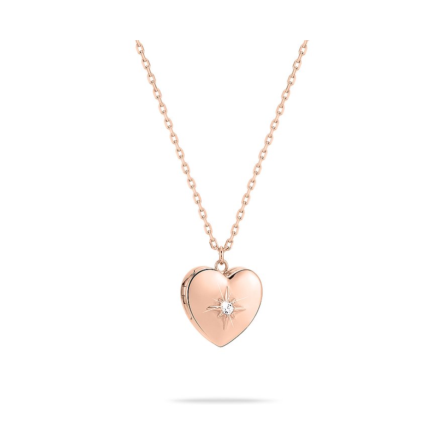 Médaillon cœur Tamaris en acier inoxydable couleur or rose. Le médaillon est orné d'un zircon en forme d'étoile.