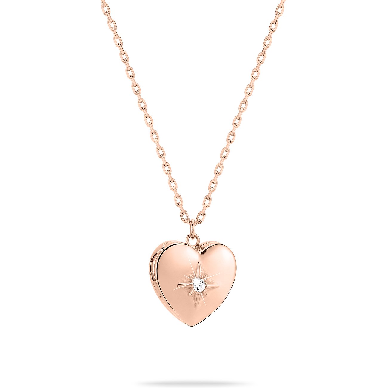 Médaillon cœur Tamaris en acier inoxydable couleur or rose. Le médaillon est orné d'un zircon en forme d'étoile.