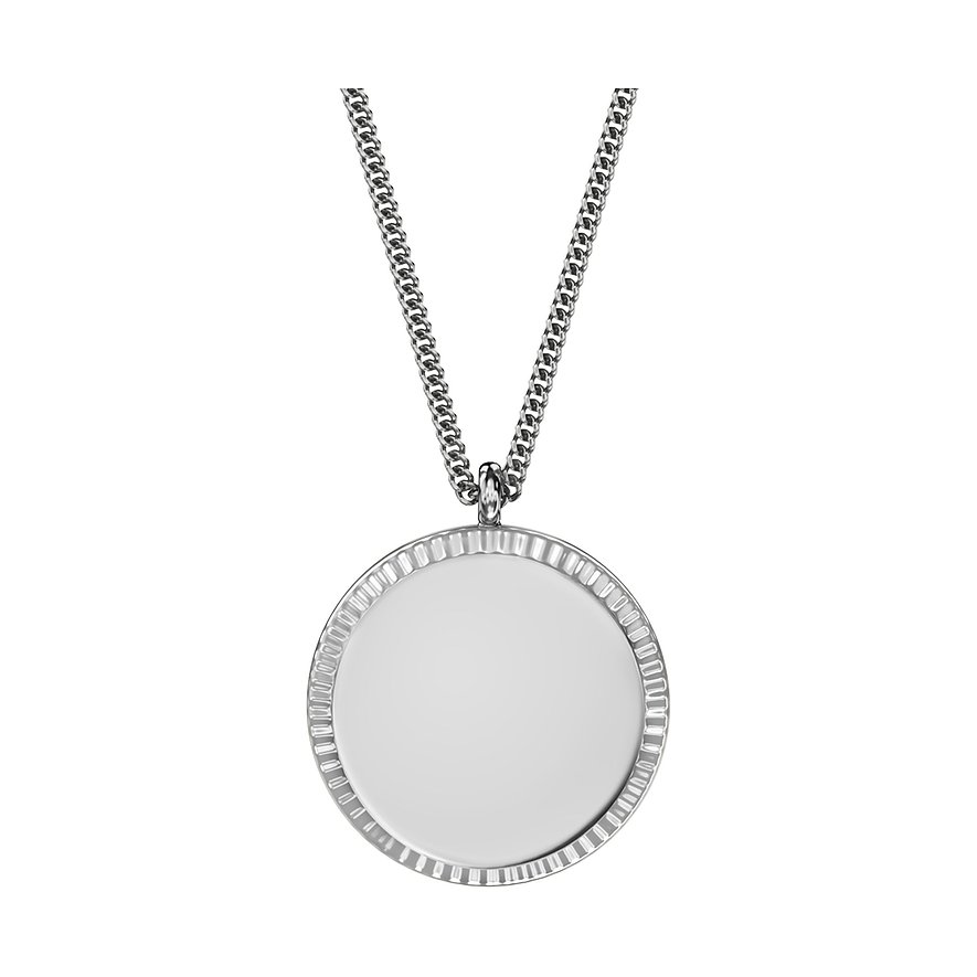 Collier Fossil en acier inoxydable, une chaîne argentée avec un pendentif rond et poli.