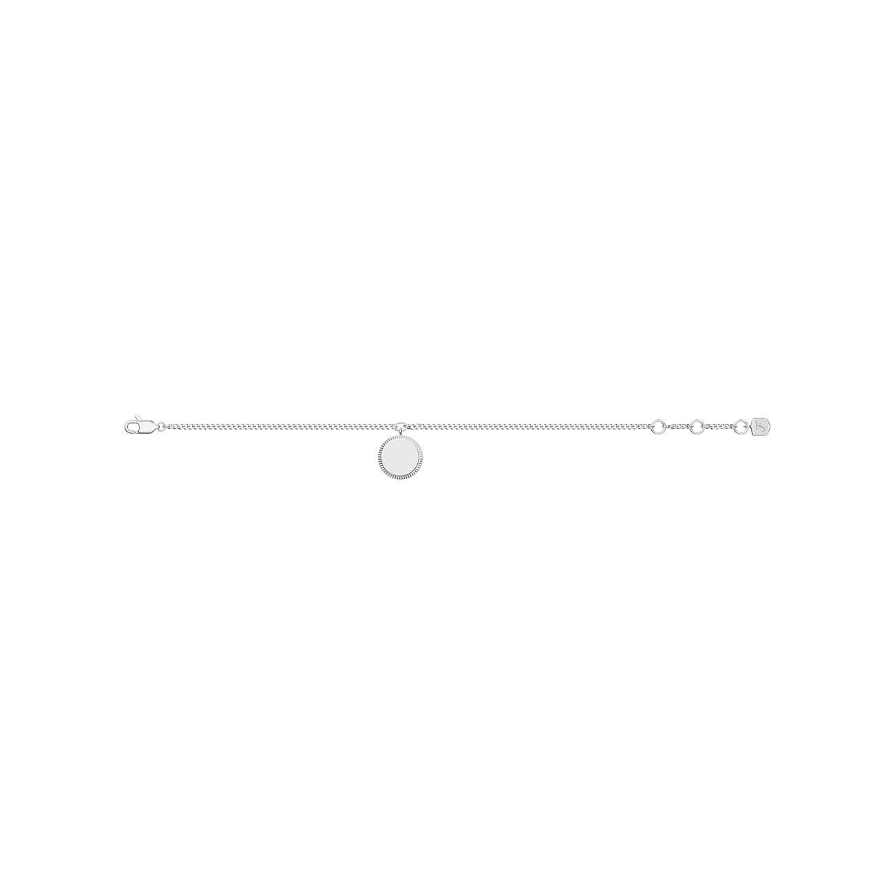 Fossil Armband aus Edelstahl mit silbernem Kettenmuster und einem runden Charms.