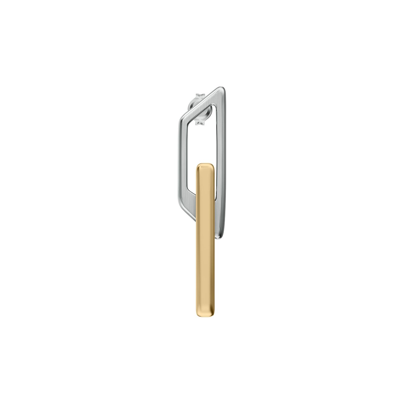 Diesel Ohrschmuck aus zweifarbigem Edelstahl mit einer silberfarbenen Bügelform und einem goldfarbenen Stab.